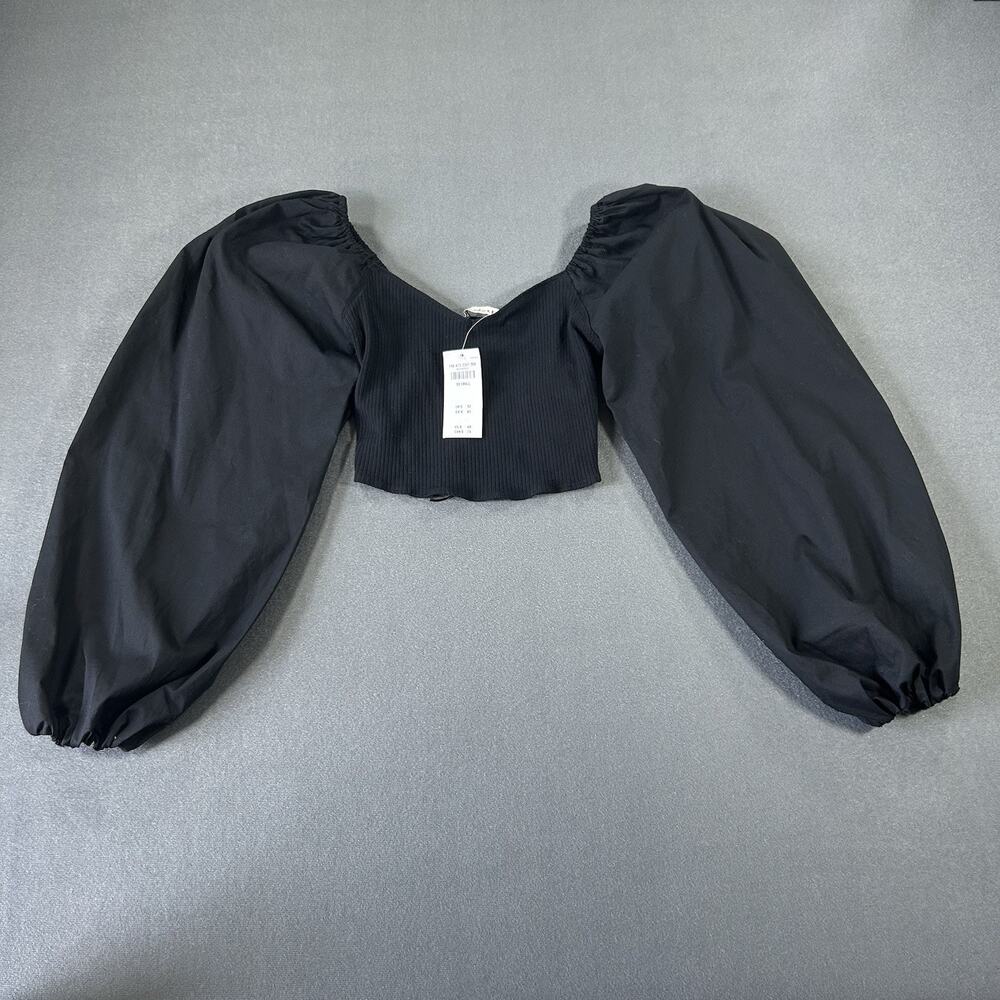 Abercrombie & Fitch Crop Top Puff Long Sleeve Fitted Ribbed Size XXS Black NWT